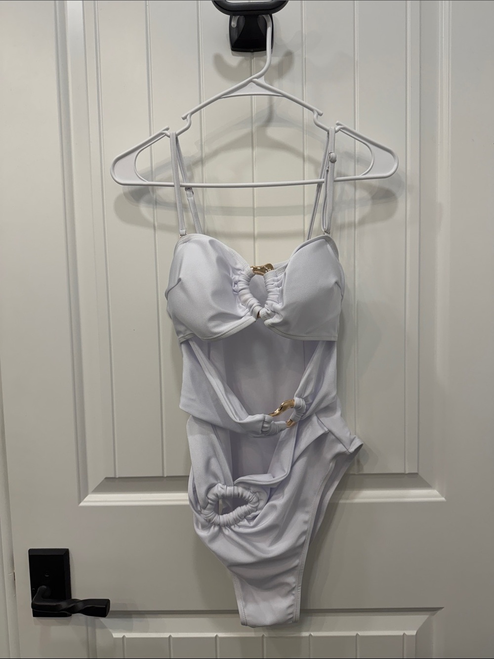 White Cutout One-Piece Swimsuit with Gold Accent